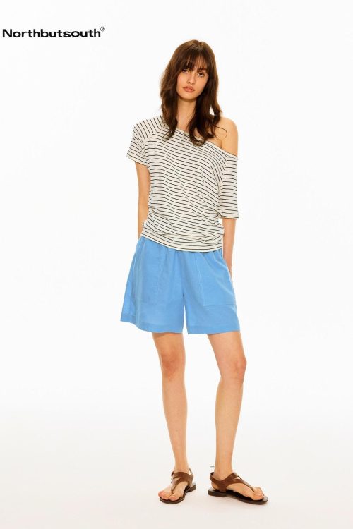 White Slanted Shoulder Fitted Top