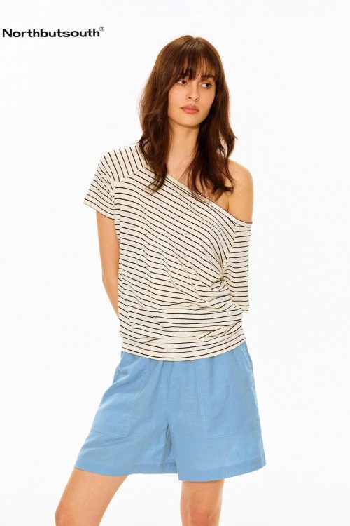 White Slanted Shoulder Fitted Top