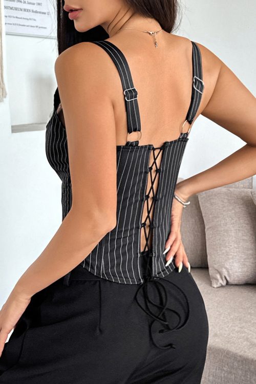 Striped Ruffle Trim Boned Cami Top