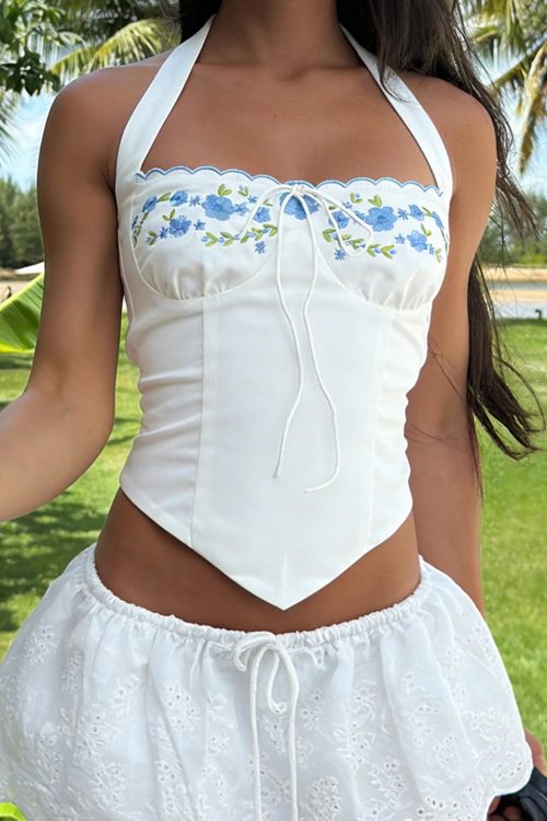 Y2K Floral Halter Corset Top