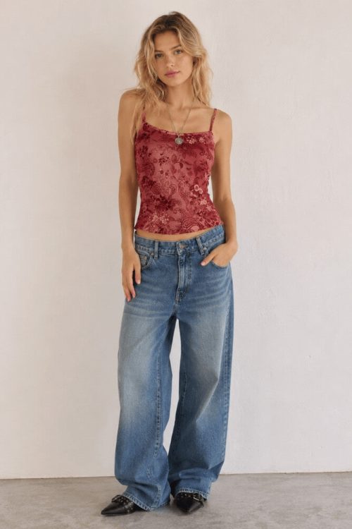 Y2K Floral Sheer Cami Crop Top