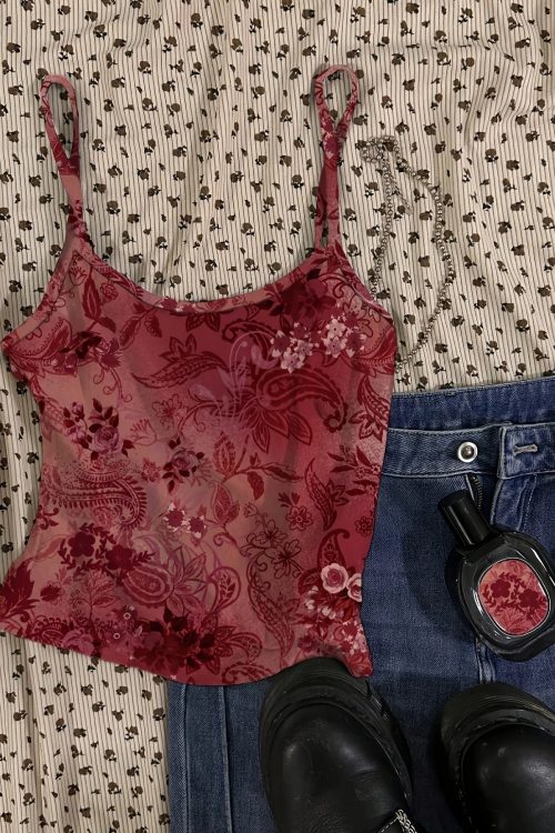 Y2K Floral Sheer Cami Crop Top
