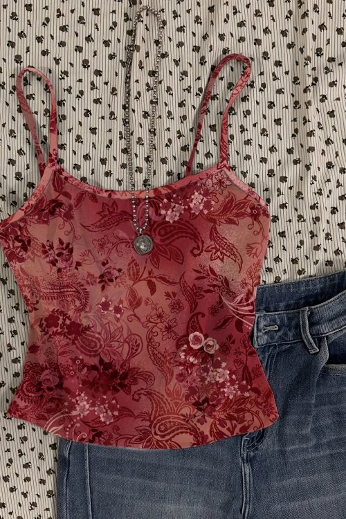 Y2K Floral Sheer Cami Crop Top