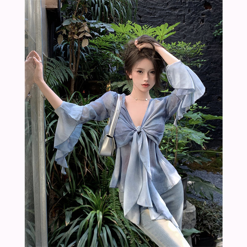 bia-blue-tie-dye-ruffled-long-sleeve-french-v-neck-front-tie-sheer-top-3 bia-blue-tie-dye-ruffled-long-sleeve-french-v-neck-front-tie-sheer-top-3