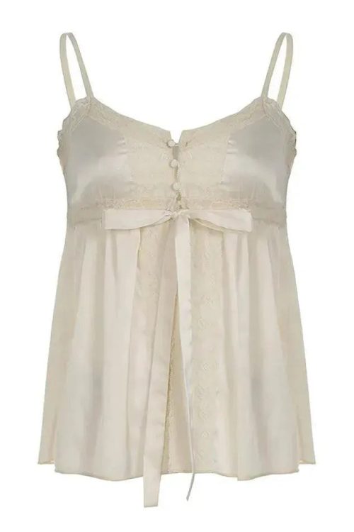 White Lace Trim Cami Top for Coquette Summer Outfits
