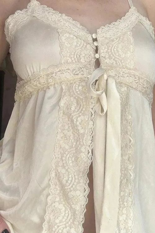 White Lace Trim Cami Top for Coquette Summer Outfits