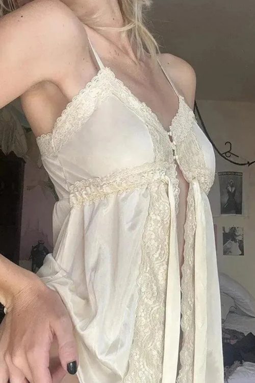 White Lace Trim Cami Top for Coquette Summer Outfits