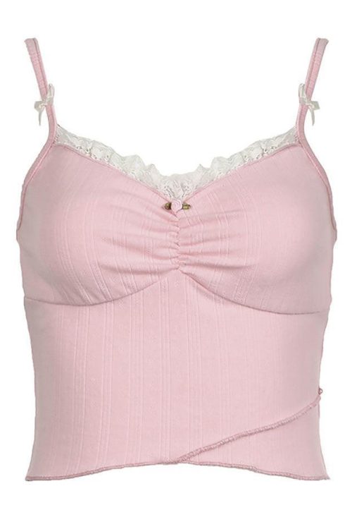 Bow Lace Trim Crop Cami Top