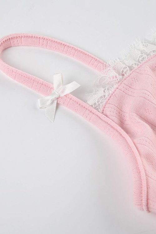 Bow Lace Trim Crop Cami Top