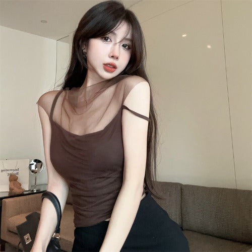 tina-solid-color-brown-mesh-patchwork-spaghetti-strap-slim-cropped-top-3 tina-solid-color-brown-mesh-patchwork-spaghetti-strap-slim-cropped-top-3
