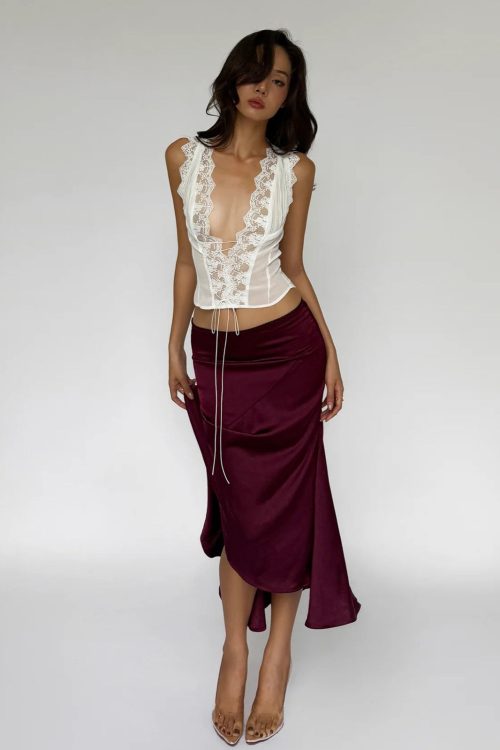 Sexy Lace Trim Tie Back Slim Skirt Set
