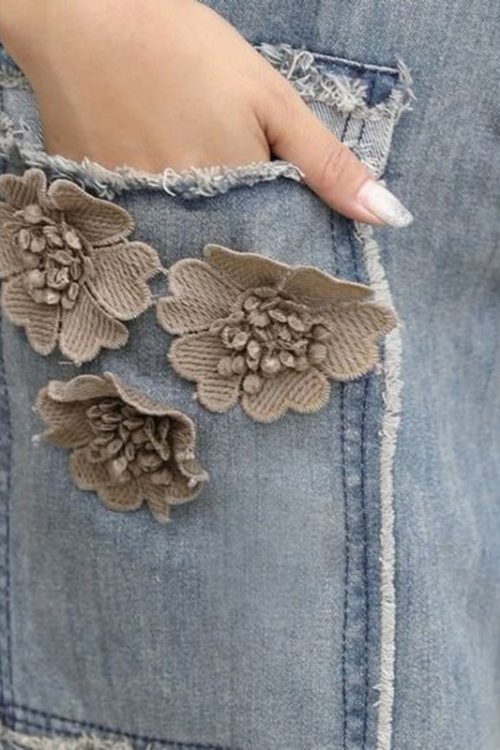 Chic Blue Floral High Waist Sashes Denim Crop Pants Summer Outfit Ideas Crop Pants for Chic Blue Floral High Waist Sashes Denim Crop Pants Summer outfit ideas