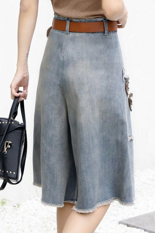 Chic Blue Floral High Waist Sashes Denim Crop Pants Summer Outfit Ideas Crop Pants for Chic Blue Floral High Waist Sashes Denim Crop Pants Summer outfit ideas
