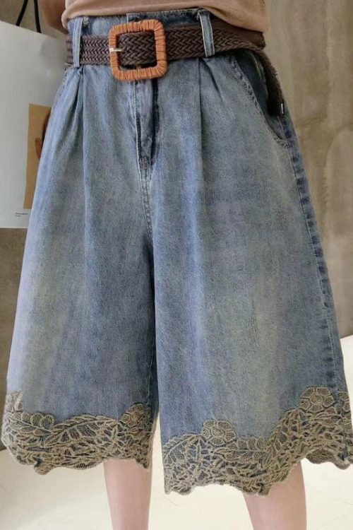 Chic Blue Pockets Lace Patchwork Denim Shorts Summer Outfit Ideas Shorts for Chic Blue Pockets Lace Patchwork Denim Shorts Summer outfit ideas