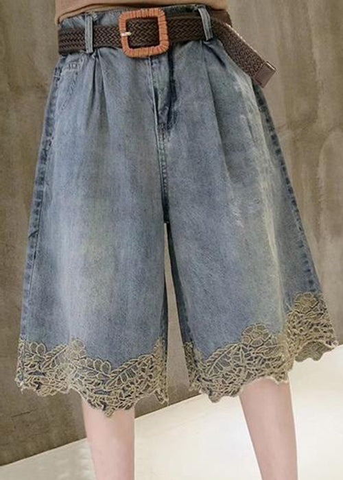Chic Blue Pockets Lace Patchwork Denim Shorts Summer Outfit Ideas Shorts for Chic Blue Pockets Lace Patchwork Denim Shorts Summer outfit ideas