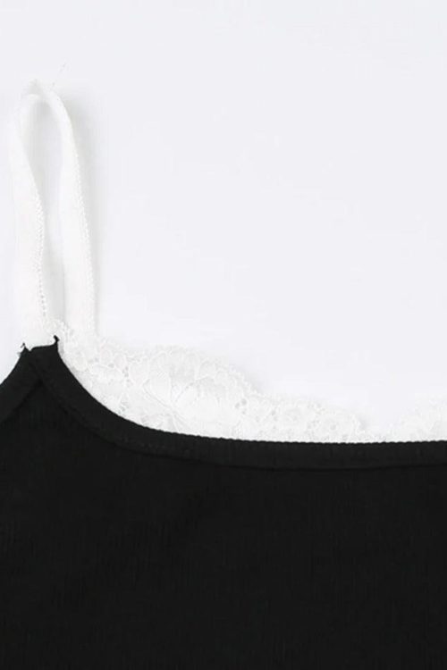 Black Lace Trim Cami Top for Going Out Outfits