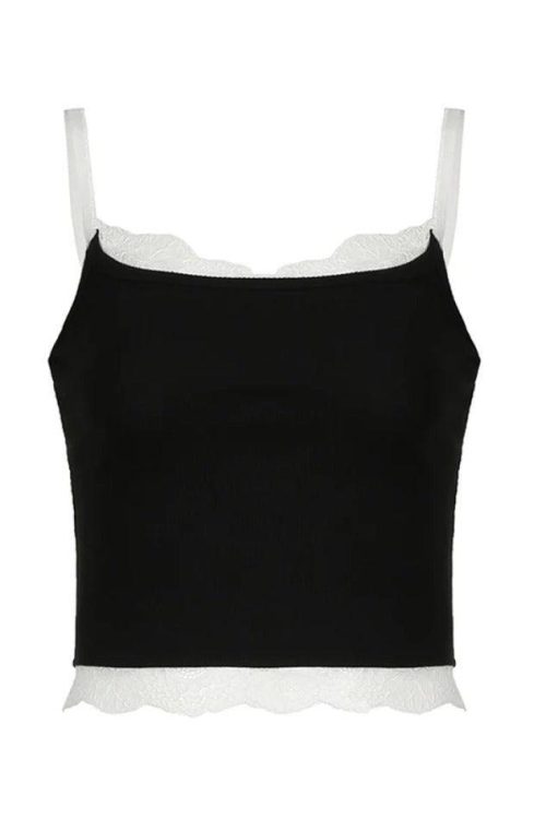 Black Lace Trim Cami Top for Going Out Outfits