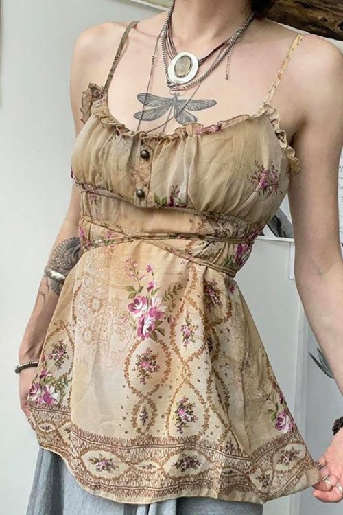 Floral Lace Cami Top for Coquette Outfits