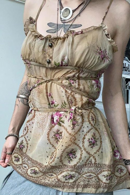 Floral Lace Cami Top for Coquette Outfits