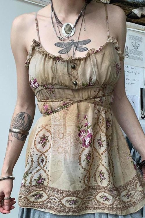 Floral Lace Cami Top for Coquette Outfits