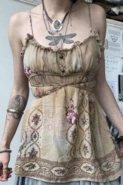 Floral Lace Cami Top for Coquette Outfits