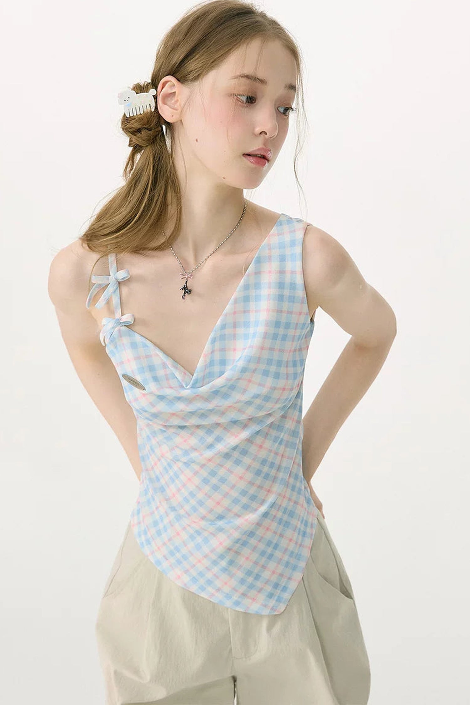 sweetness-blue-plaid-bowknot-tank-top-3 sweetness-blue-plaid-bowknot-tank-top-3