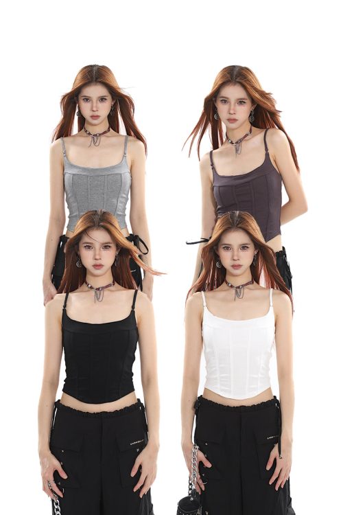 willia-solid-color-basic-cinched-waist-design-u-neck-spaghetti-strap-slim-camisole-cropped-top-6