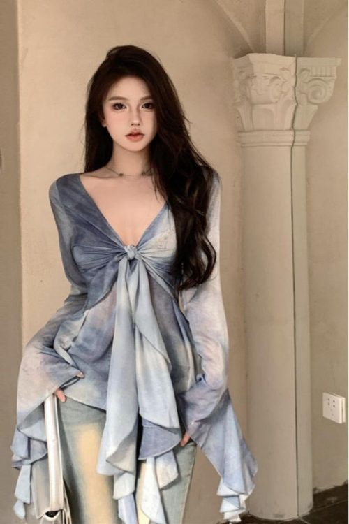 bia-blue-tie-dye-ruffled-long-sleeve-french-v-neck-front-tie-sheer-top-7