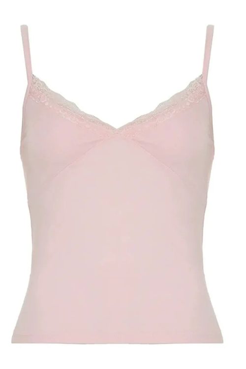 Pink Lace Trim Cami Top for Soft Girl Outfits