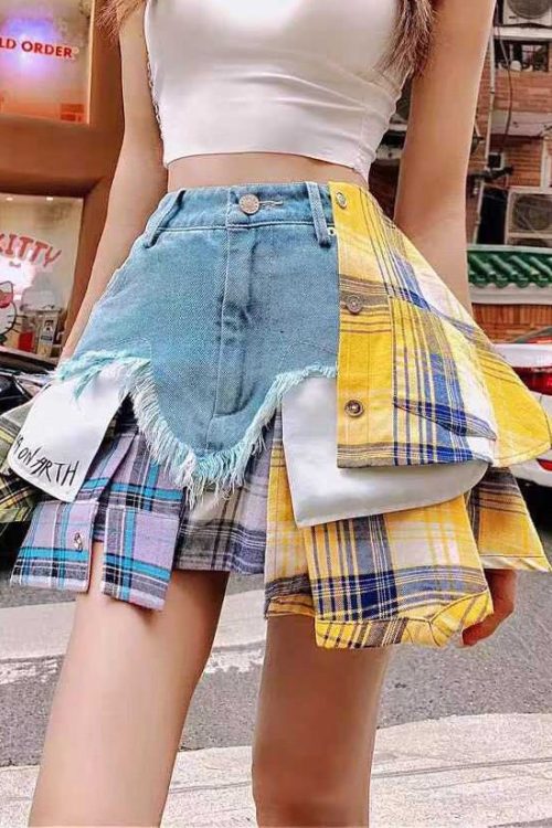 Fitted Blue Asymmetrical Patchwork Denim Skirts Summer Outfit Ideas Skirts for Fitted Blue Asymmetrical Patchwork Denim Skirts Summer outfit ideas