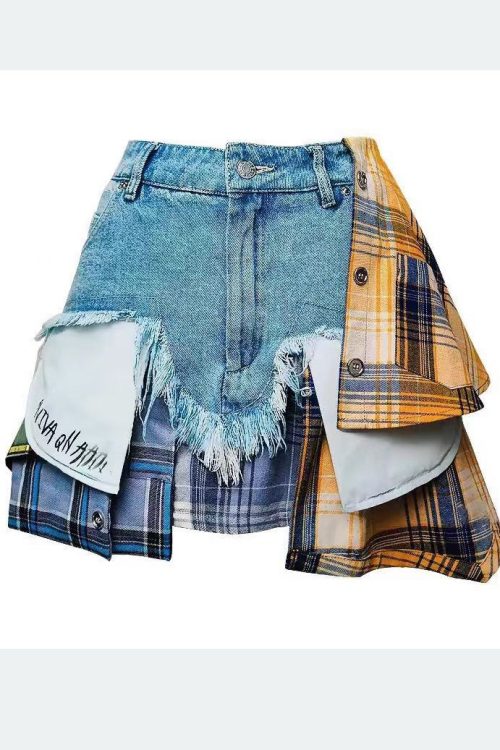 Fitted Blue Asymmetrical Patchwork Denim Skirts Summer Outfit Ideas Skirts for Fitted Blue Asymmetrical Patchwork Denim Skirts Summer outfit ideas