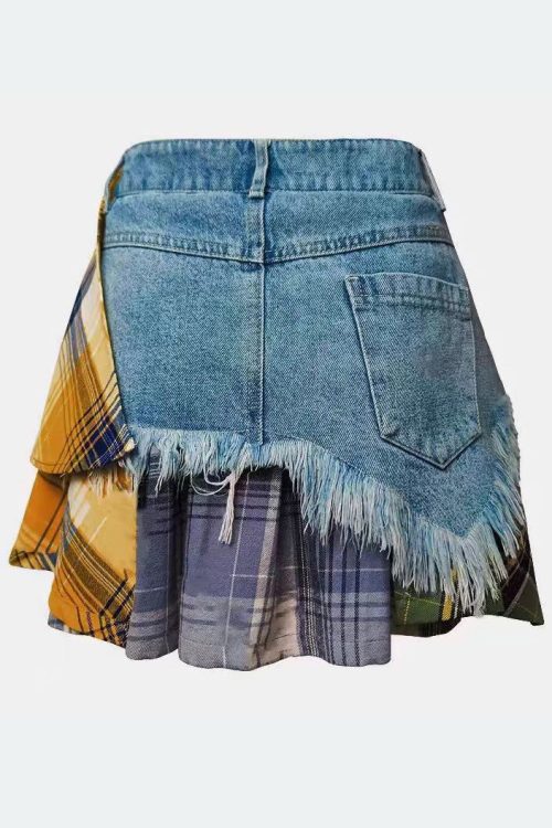 Fitted Blue Asymmetrical Patchwork Denim Skirts Summer Outfit Ideas Skirts for Fitted Blue Asymmetrical Patchwork Denim Skirts Summer outfit ideas