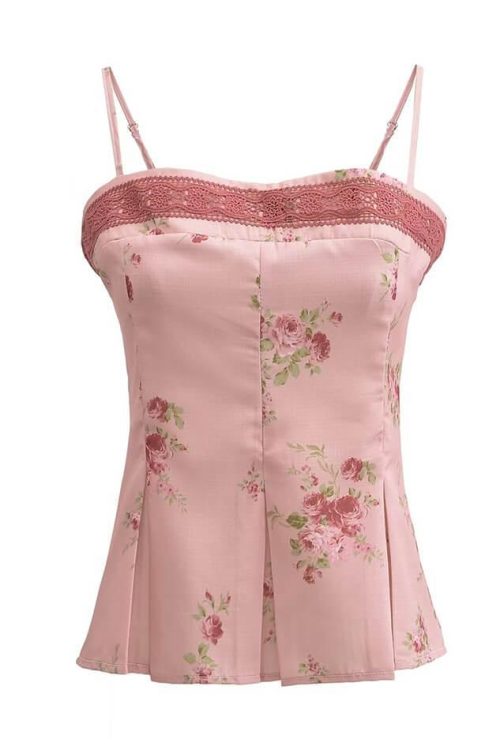 Pink Lace Trim Cami Top for Soft Girl Outfits