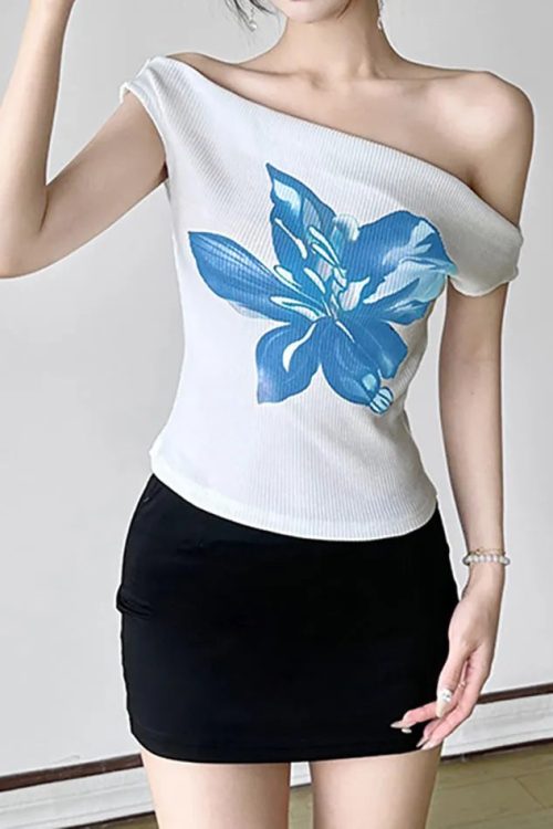 Floral Print Off-Shoulder Fitted Top