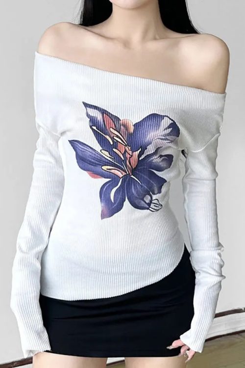Floral Print Off-Shoulder Fitted Top