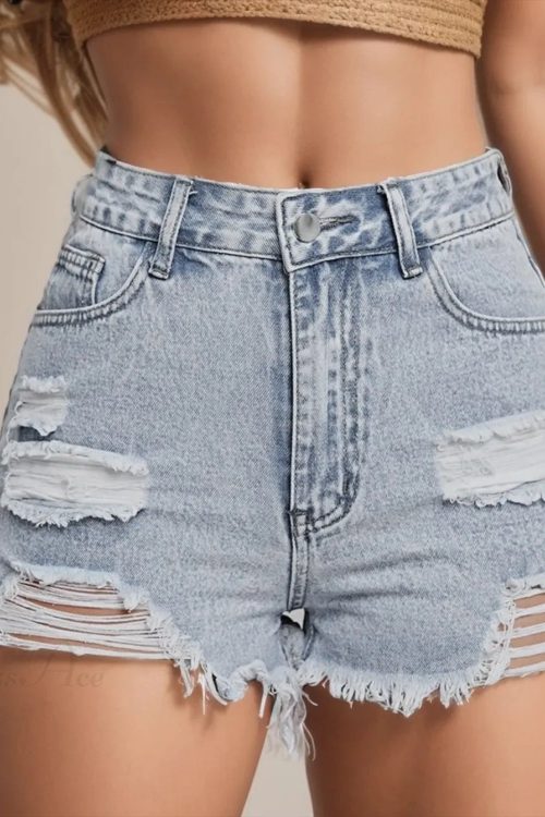 High Waist Ripped Washed Denim Short Outfit Ideas Short-250223 for High-Waist Ripped Washed Denim Short outfit ideas