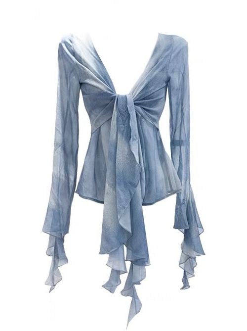 bia-blue-tie-dye-ruffled-long-sleeve-french-v-neck-front-tie-sheer-top-2