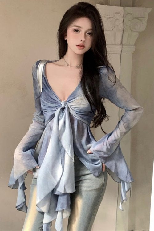 bia-blue-tie-dye-ruffled-long-sleeve-french-v-neck-front-tie-sheer-top-1