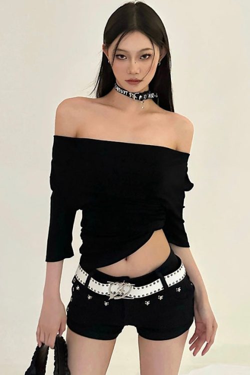 Black One Shoulder Going Out Top
