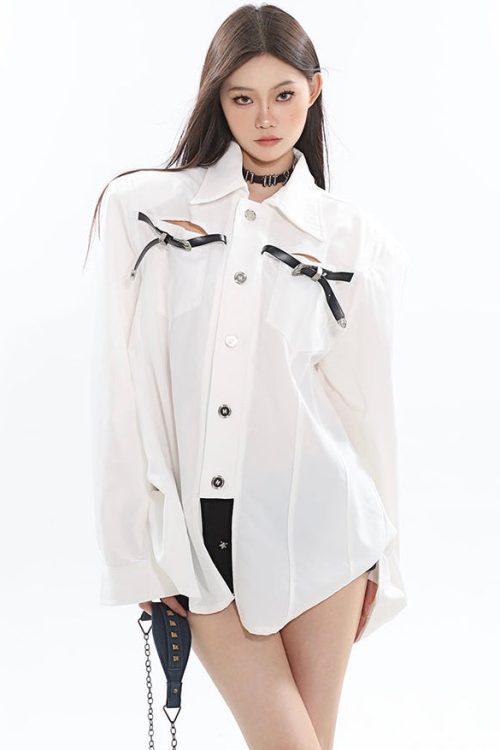 Krizia Solid Color Long Sleeve Button Up Bow Tie Deco Office Shirt Style