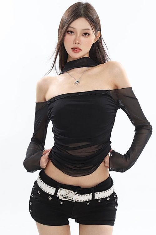 Black One Shoulder Going Out Top
