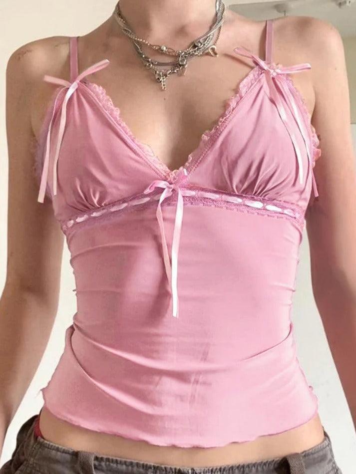lace-stitching-bow-pink-cami-top-1 Pink Lace Trim Cami Top for Soft Girl Outfits