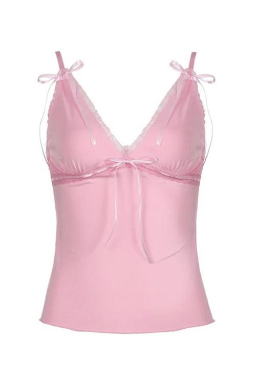 Pink Lace Trim Cami Top for Soft Girl Outfits