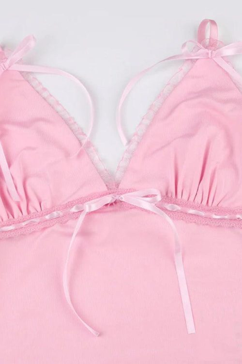 Pink Lace Trim Cami Top for Soft Girl Outfits