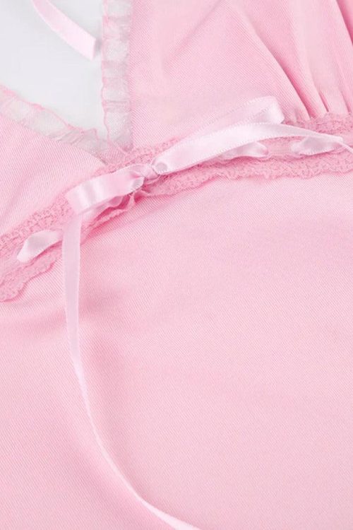 Pink Lace Trim Cami Top for Soft Girl Outfits