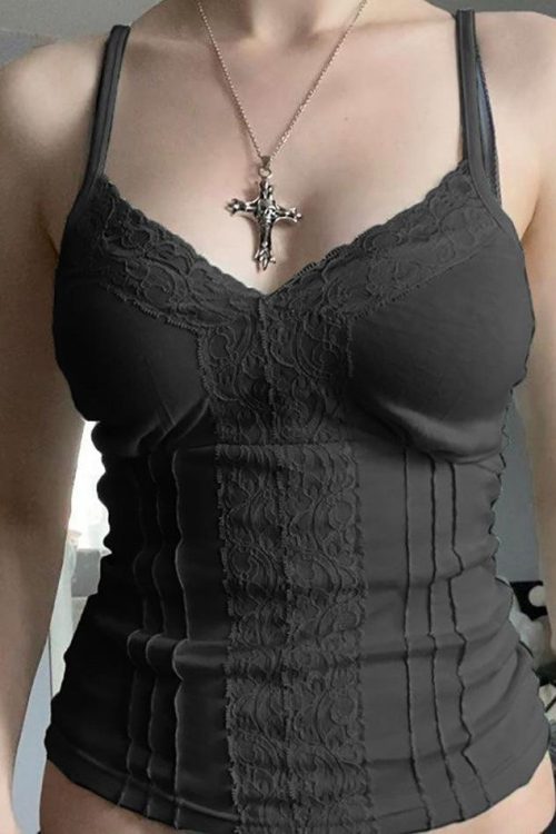 White Lace Trim Cami Top for Coquette Summer Outfits