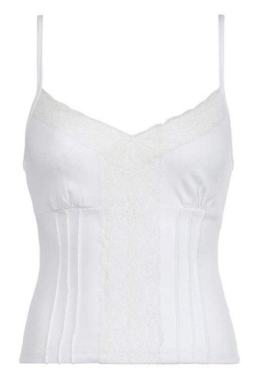 White Lace Trim Cami Top for Coquette Summer Outfits