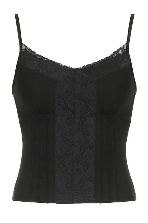 White Lace Trim Cami Top for Coquette Summer Outfits