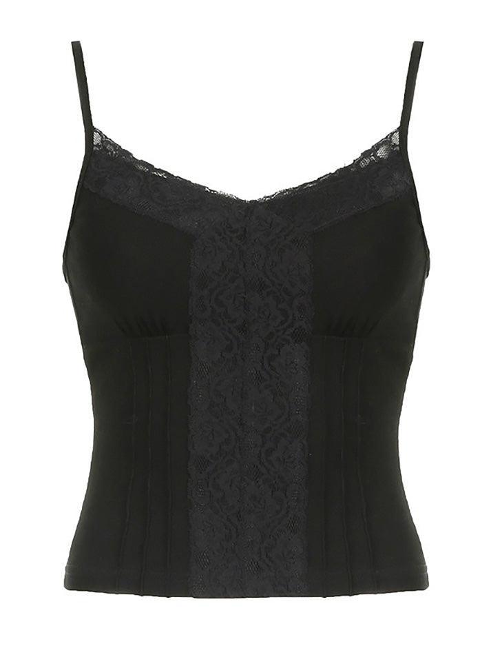 lace-stitching-v-neck-cami-top-1-7 White Lace Trim Cami Top for Coquette Summer Outfits