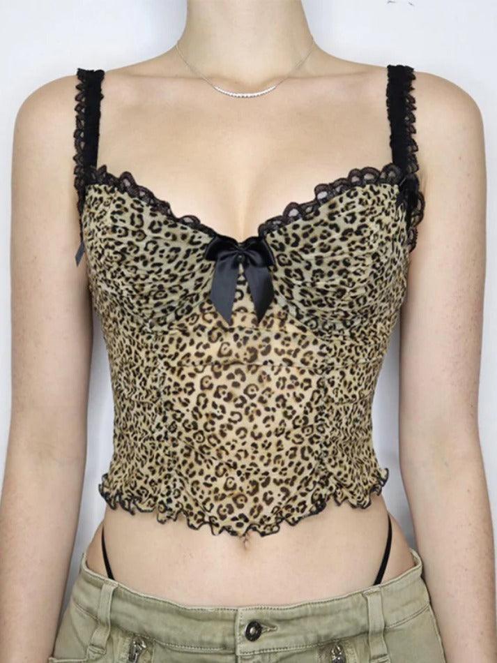 leopard-print-bow-lace-splice-cami-top-1 Leopard Halter Cami Top for Summer Outfits